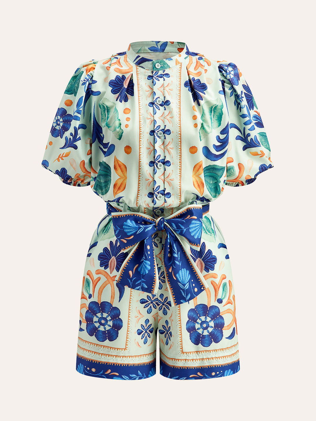 Çiçek Desenli Kemerli Tulum - Svelte Chic