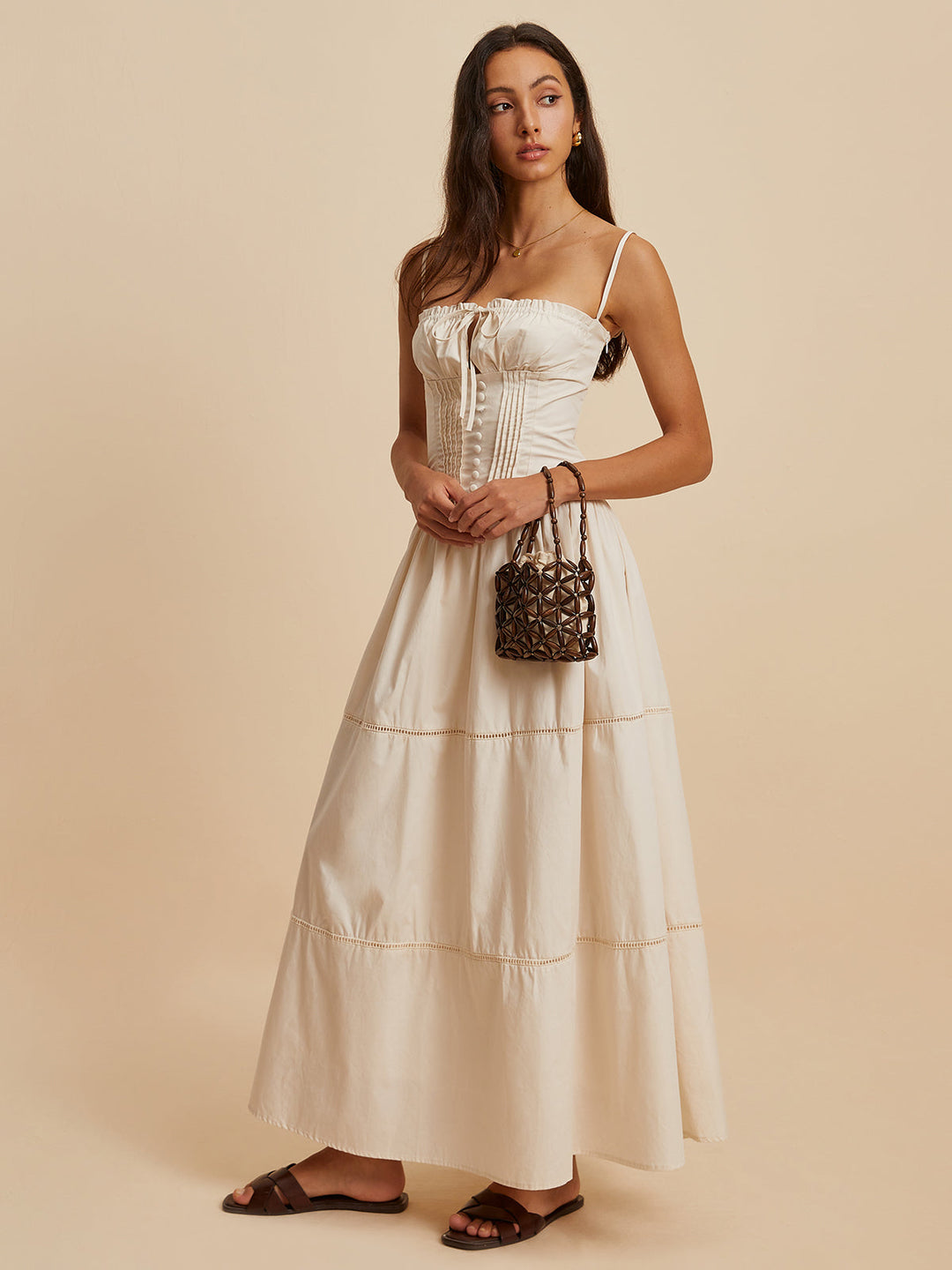 Pamuklu pileli dekolte elbise, Svelte Chic