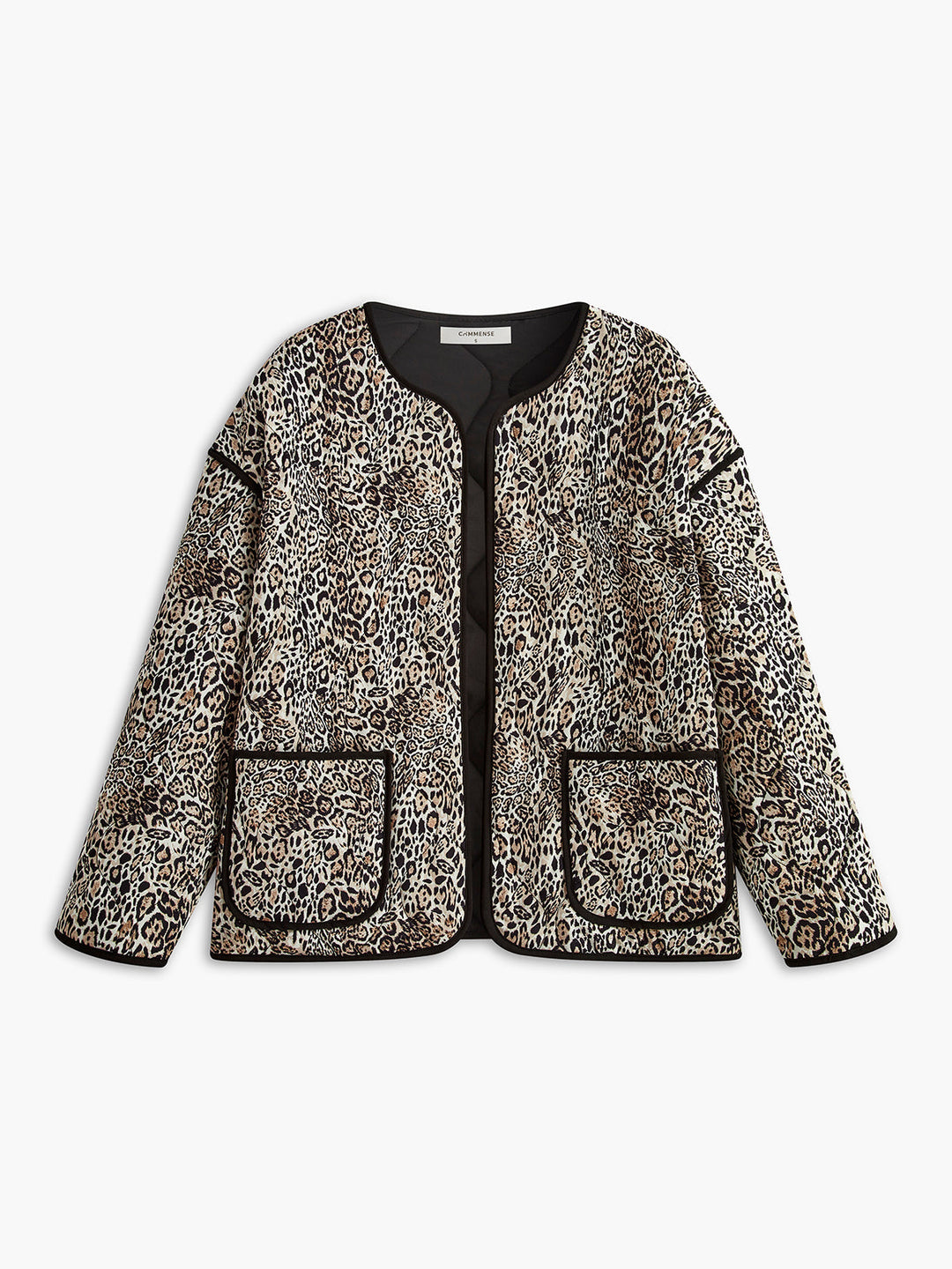 Kontrast süslemeli leopar desenli kış kabanı