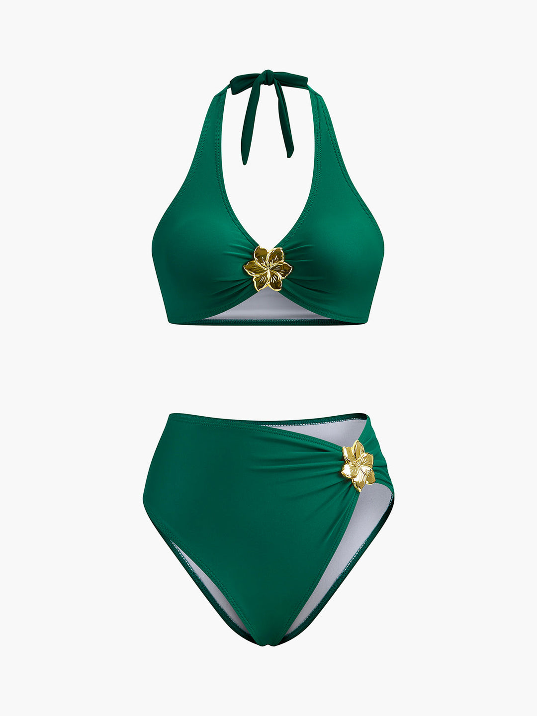 Şık metal çiçek detaylı halter bikini takımı