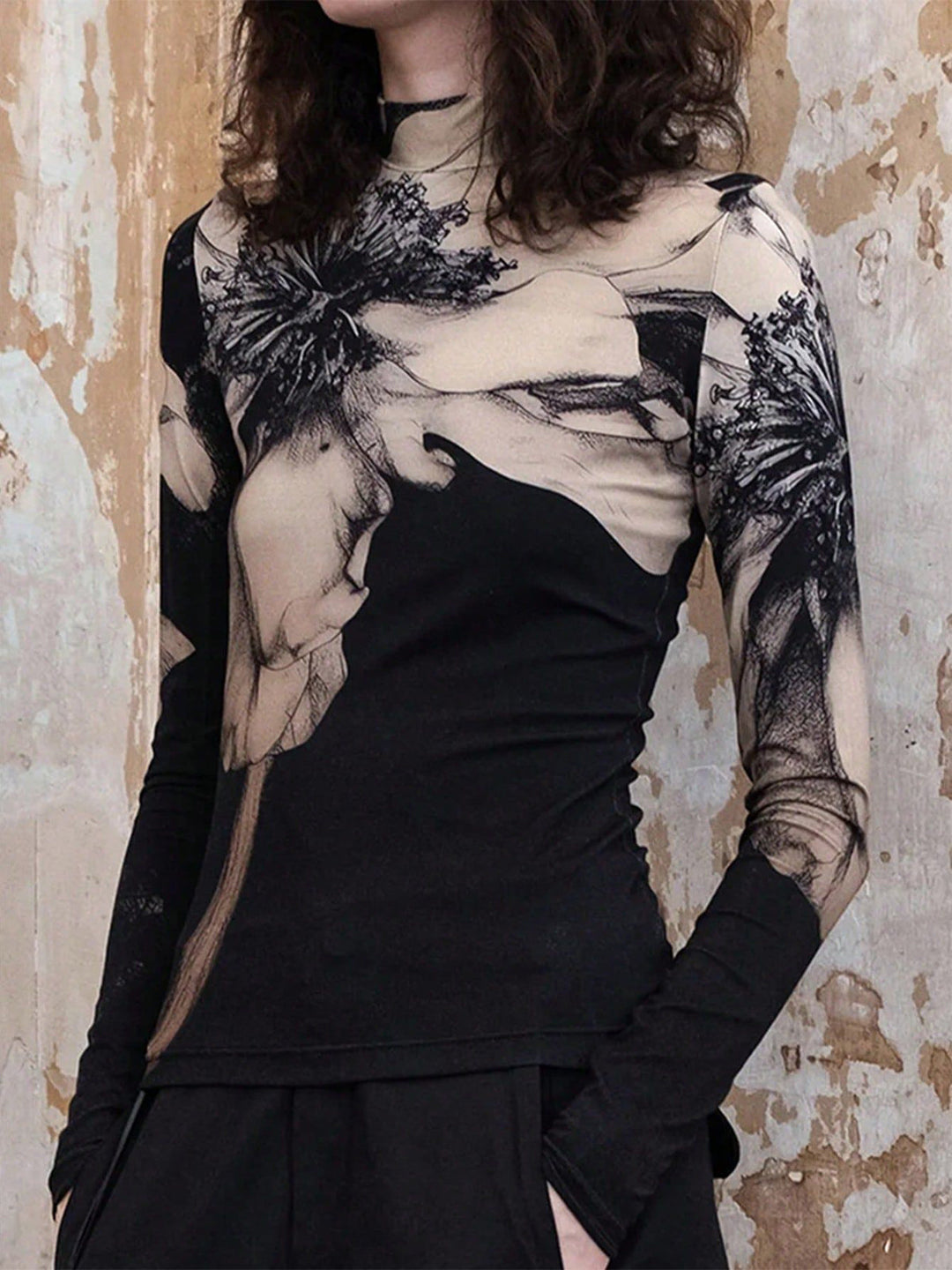 Yüksek yaka tie dye desenli gömlek, Svelte Chic