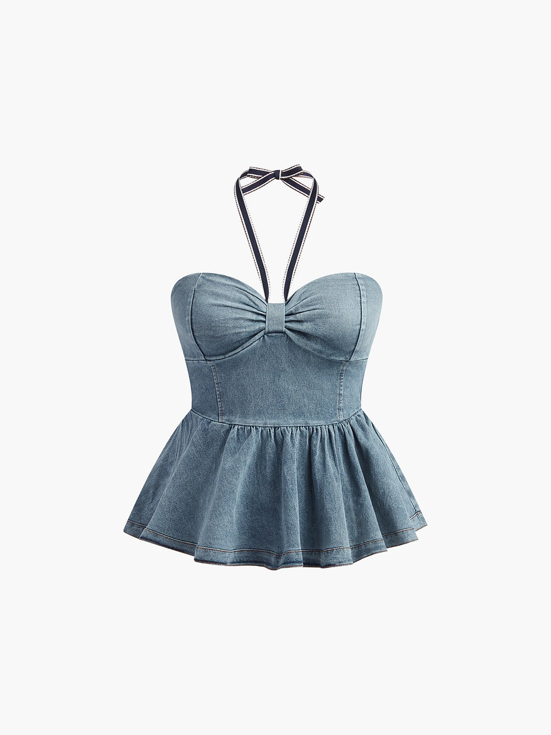 Denim Halter Pileli Atlet - Svelte Chic Koleksiyonu