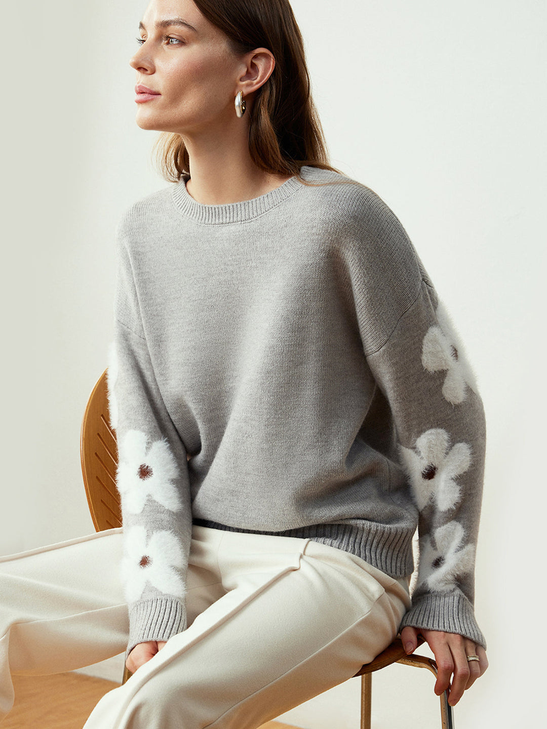 Jakarlı çiçekli triko üst, kadın modası, Svelte Chic