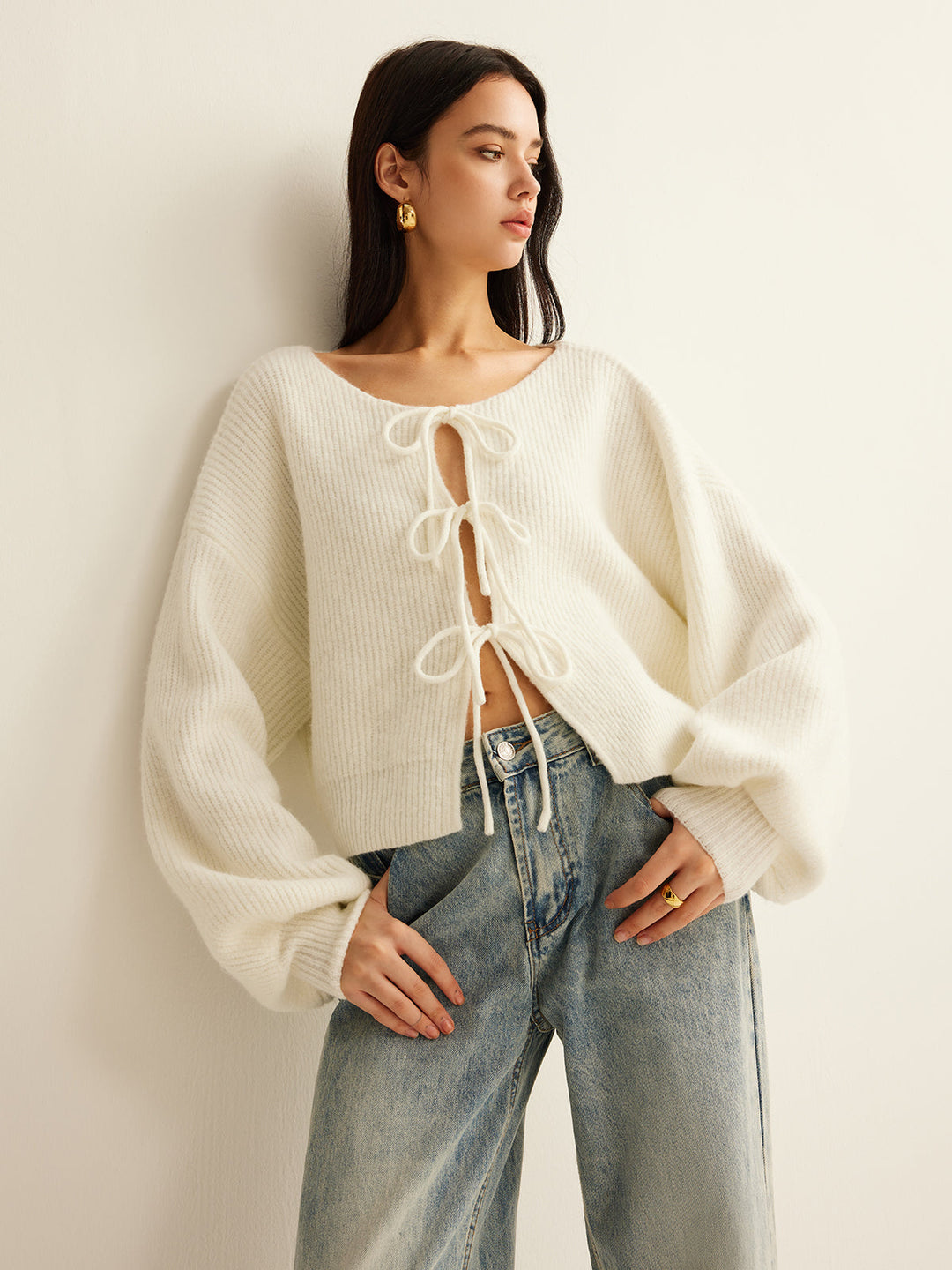 Yün Karışımlı Ön Bağcıklı Hırka - Svelte Chic