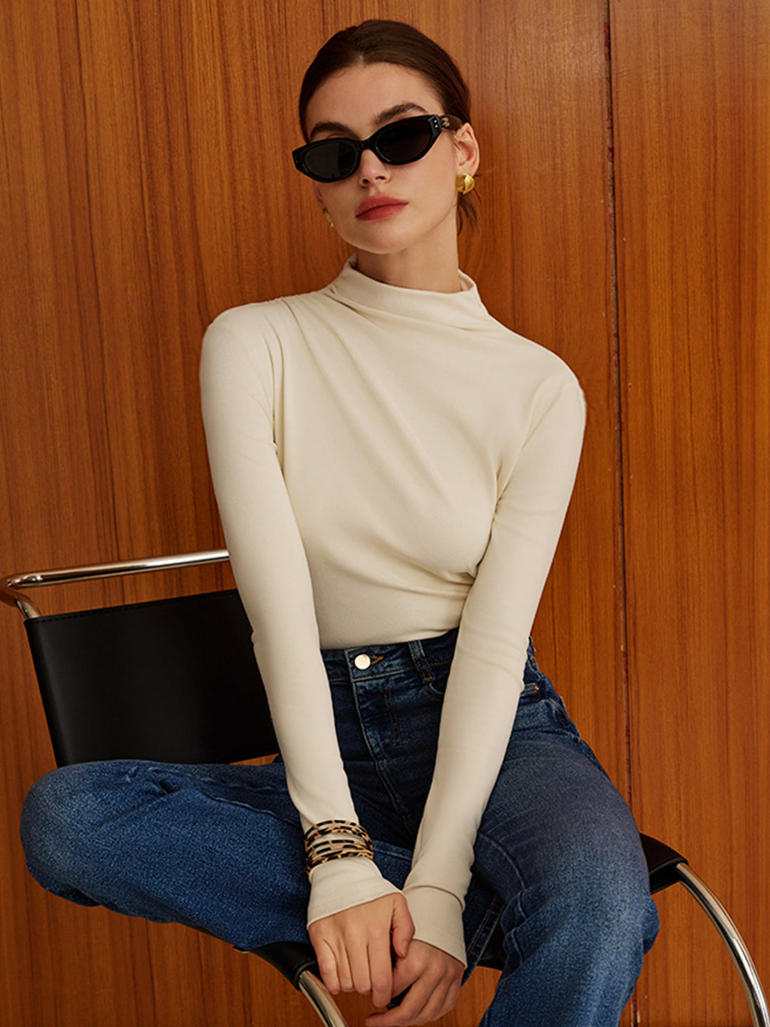 Svelte Chic Düz Sıcak Jersey Üst