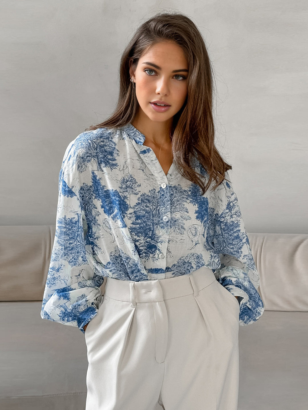 Günlük baskılı uzun kollu gömlek - Svelte Chic