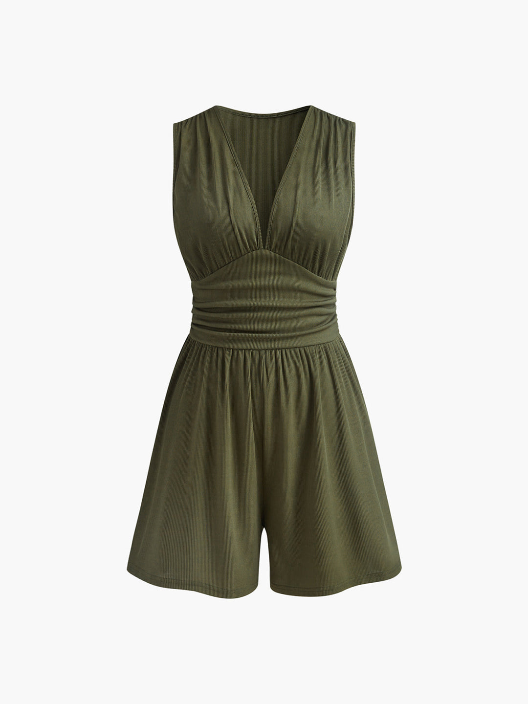 Kolsuz V Yaka Nervürlü Tulum - Svelte Chic