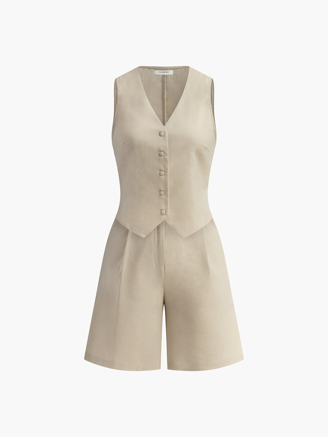 Pamuk ve keten karışımı kolsuz şort takım