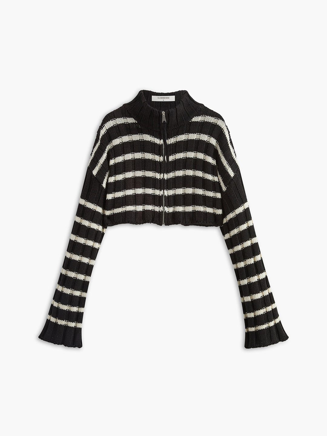 Çizgili Fermuarlı Kısa Kardigan, Svelte Chic