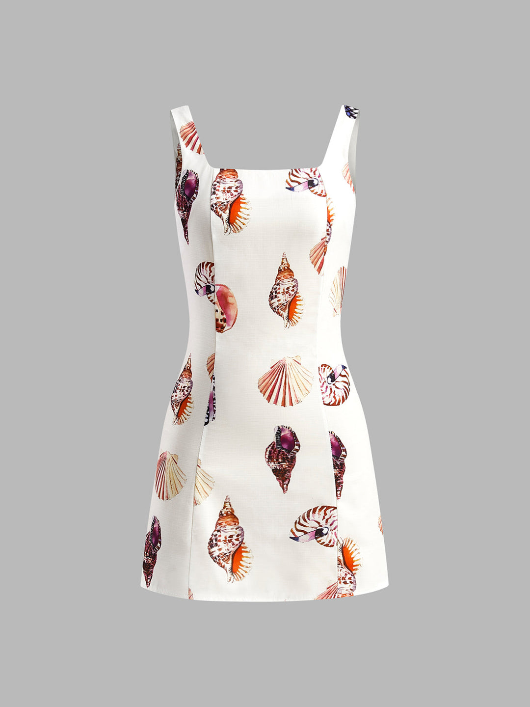 Baskılı kesik kare yaka kısa elbise