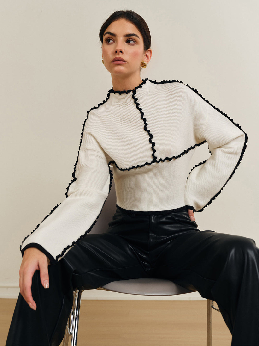 Çizgili marul kenar triko üst, romantik tarz, Svelte Chic