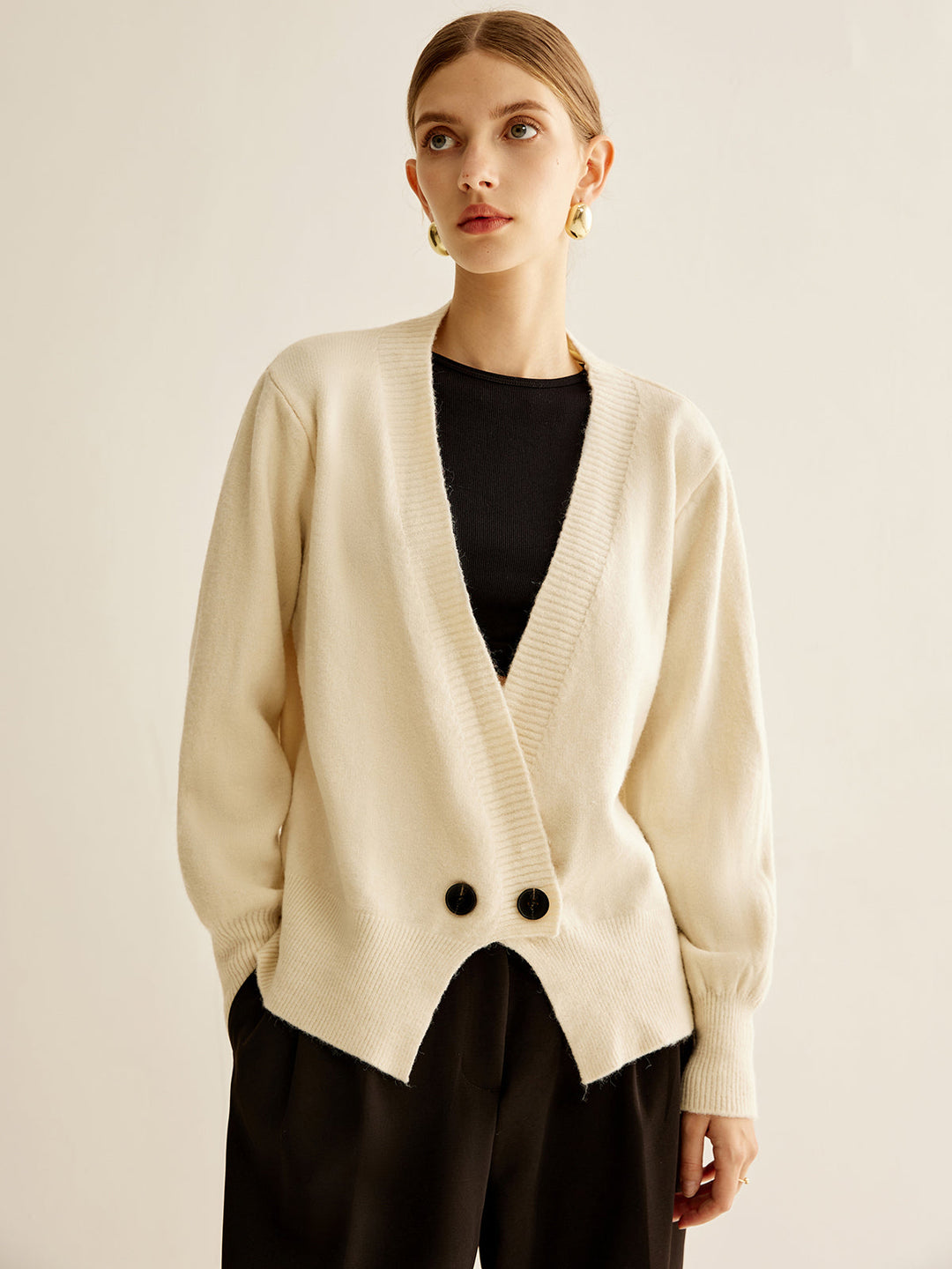 Düğme Yırtmaç Tasarımı Kazak - Svelte Chic