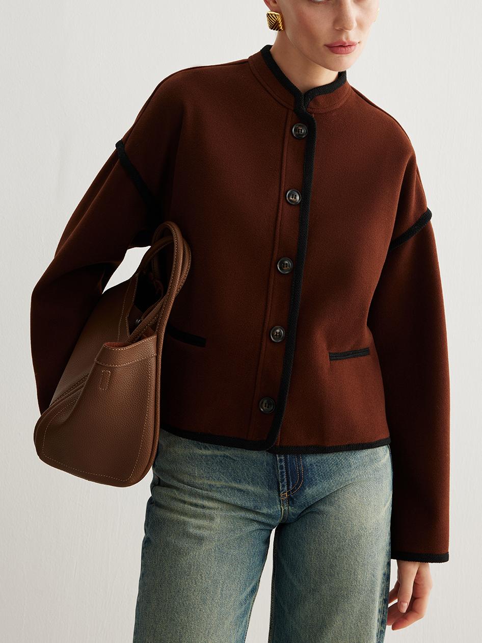 Minimalist Kontrast Şeritli Tweed Ceket, Svelte Chic