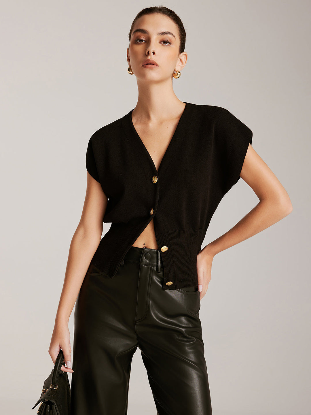 Metal Düğmeli Triko Yelek, Svelte Chic kadın modası