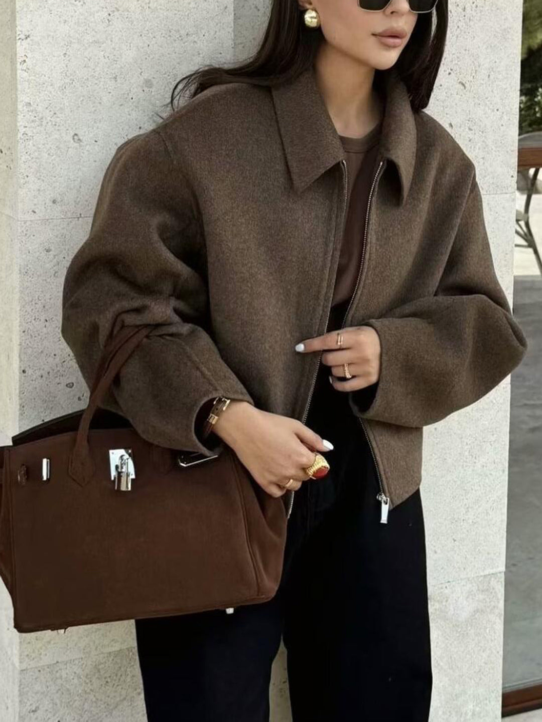 Düz Fermuarlı Tweed Ceket, kadın modası, şık ve gündelik stil