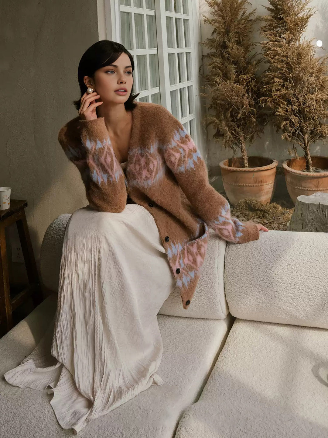 Svelte Chic yün karışımlı kontrast kenar hırka