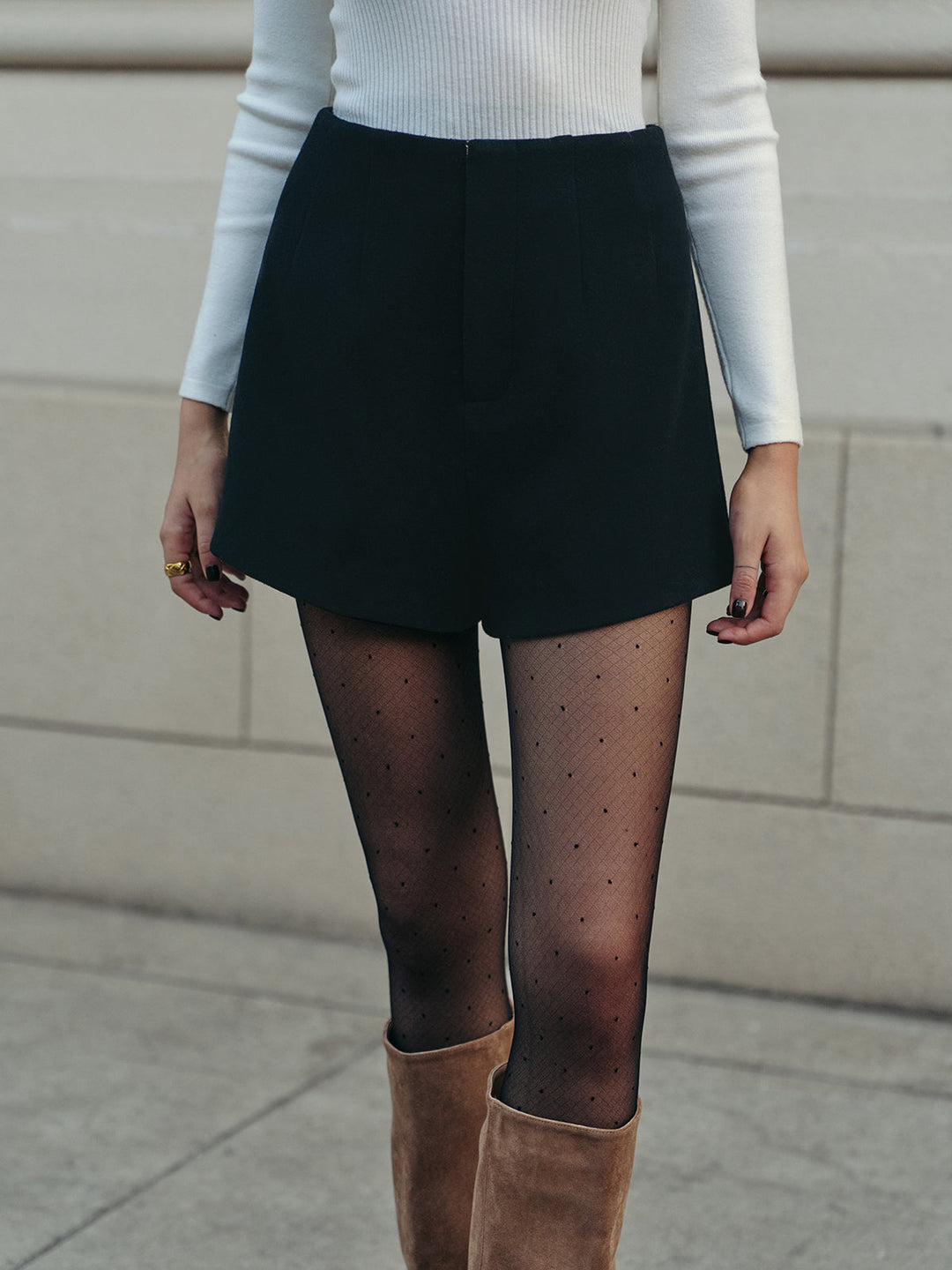 Svelte Chic çok yönlü düz tweed kısa pantolonlar