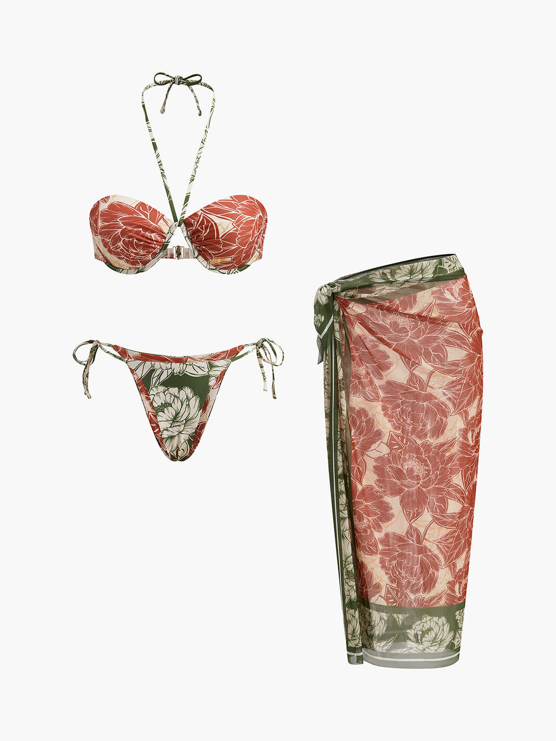 Şirin Çiçek Desenli Bikini Takımı ve Sevimli Bağlamalı Etek