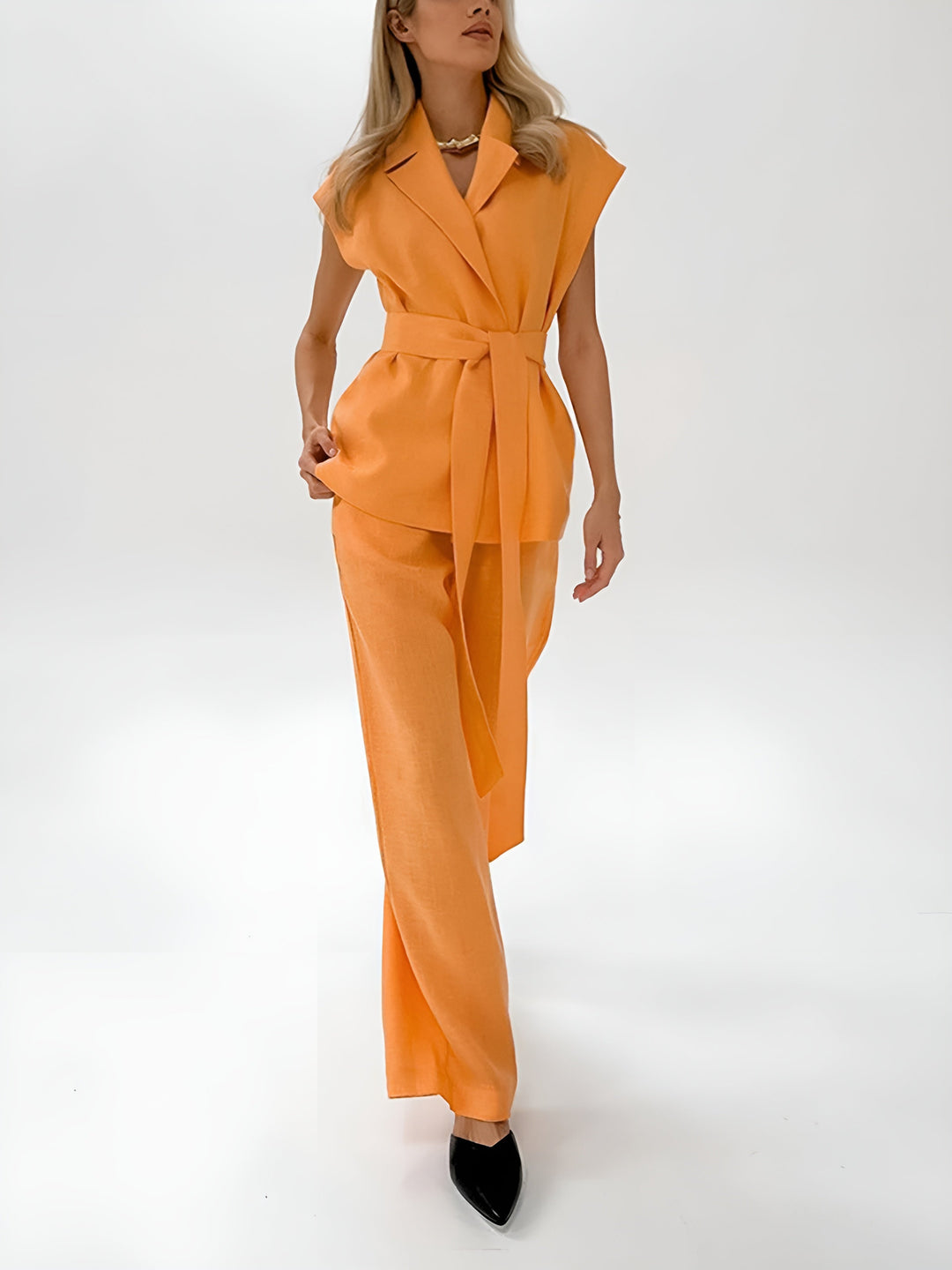 Pamuk & Keten Düz Pantolon Takımı - Svelte Chic