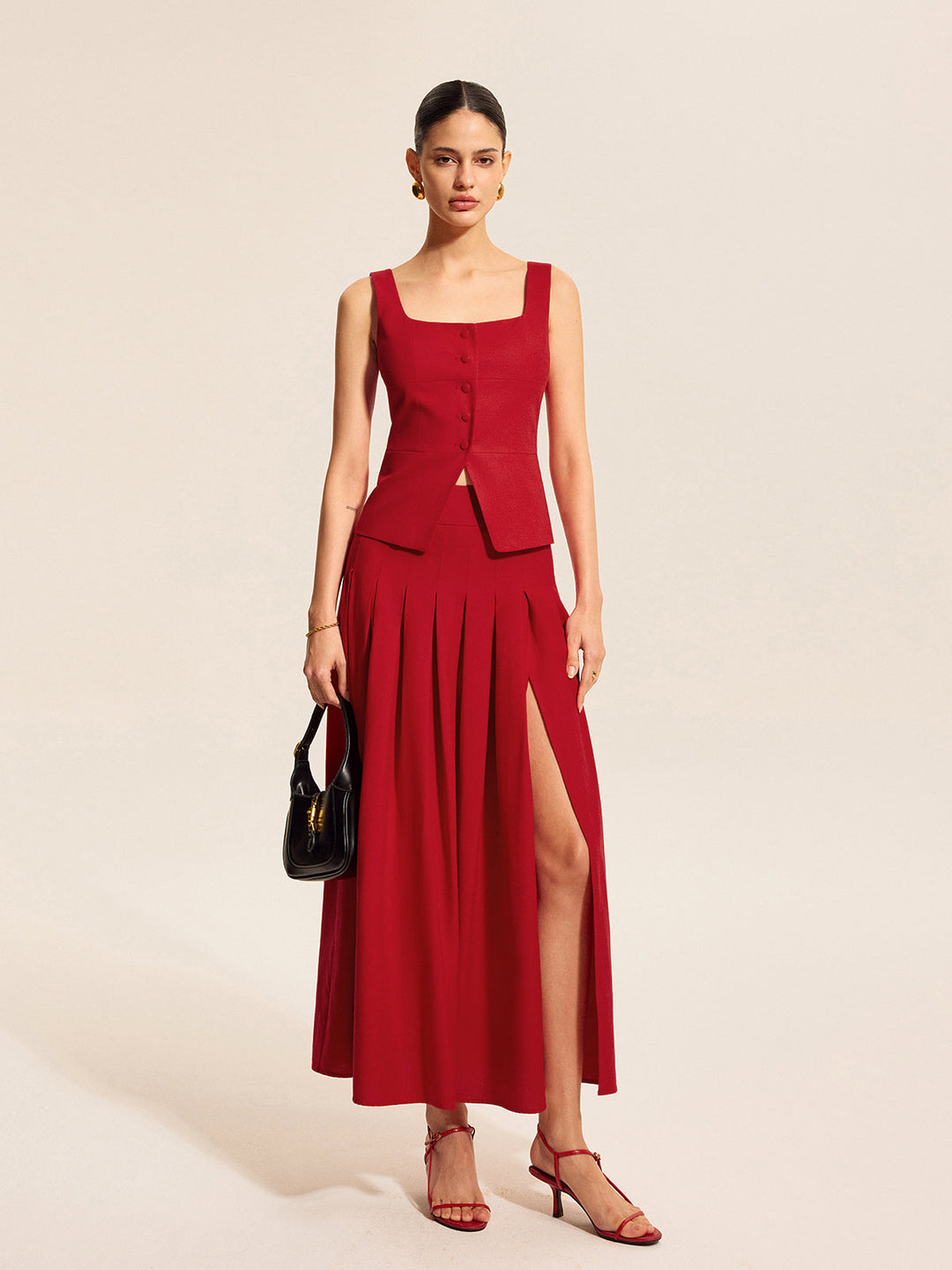 Şık Pamuk ve Keten Plise Ayrık Etek