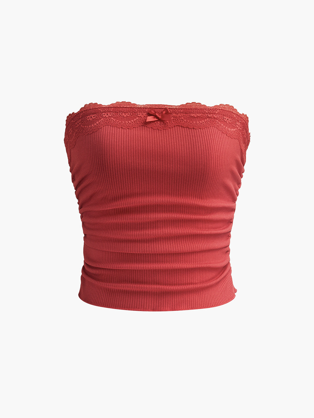 Dantel süslemeli fiyonklu straplez atlet