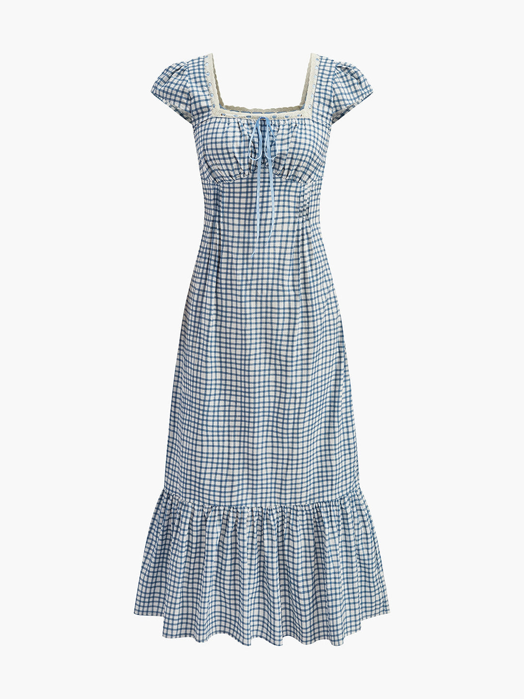 Şık ekoseli elbise ve zarif dantel paneller