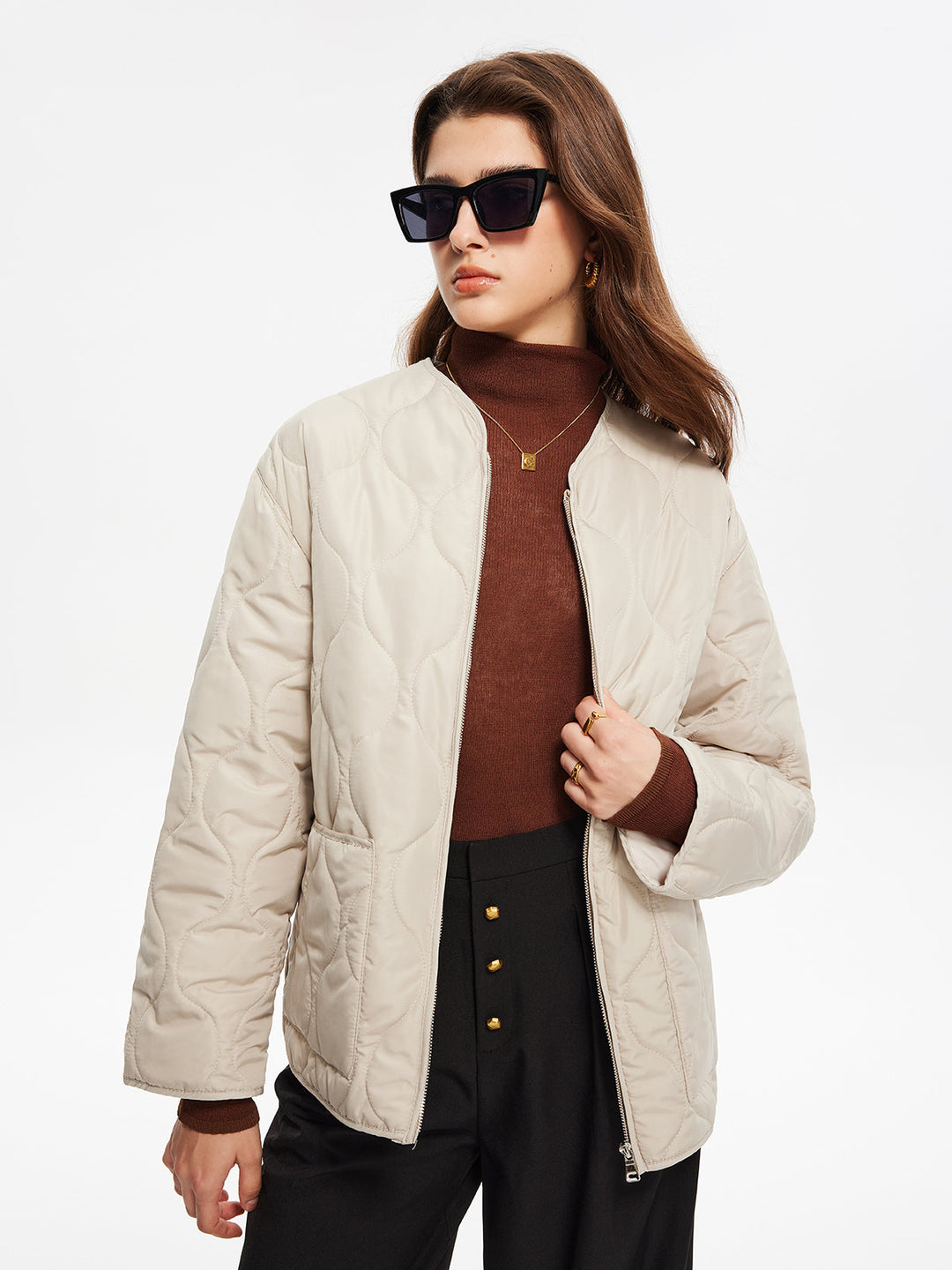 Geometrik Desenli Düz Kış Palto, Svelte Chic