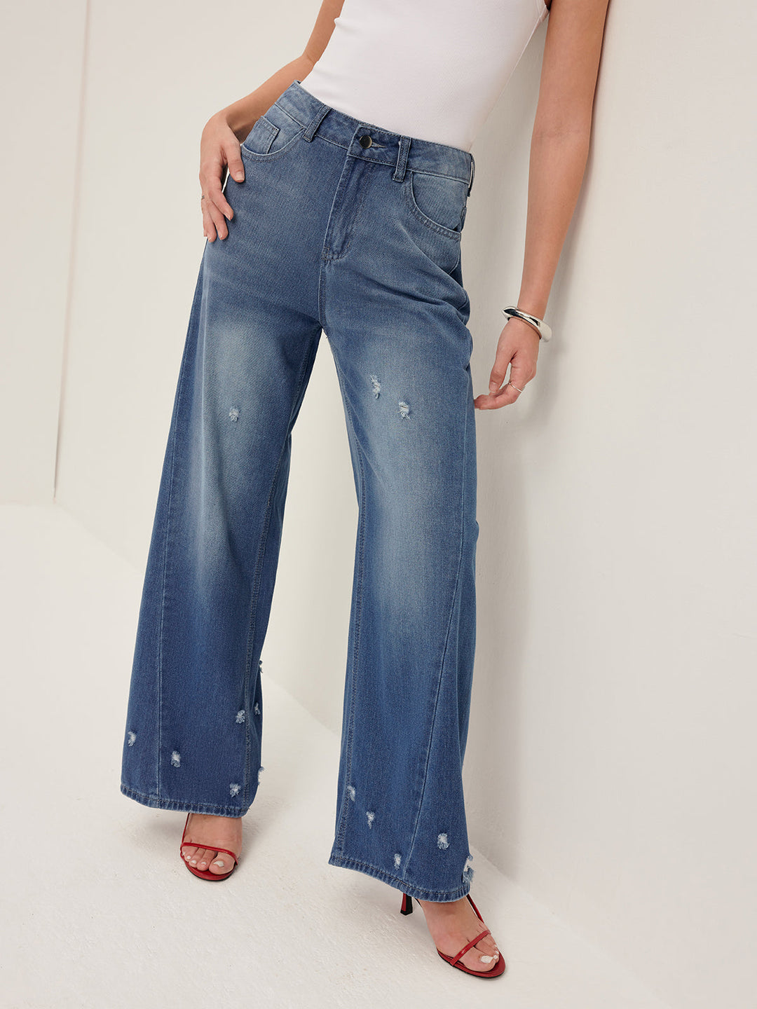 Svelte Chic düz denim pantolon