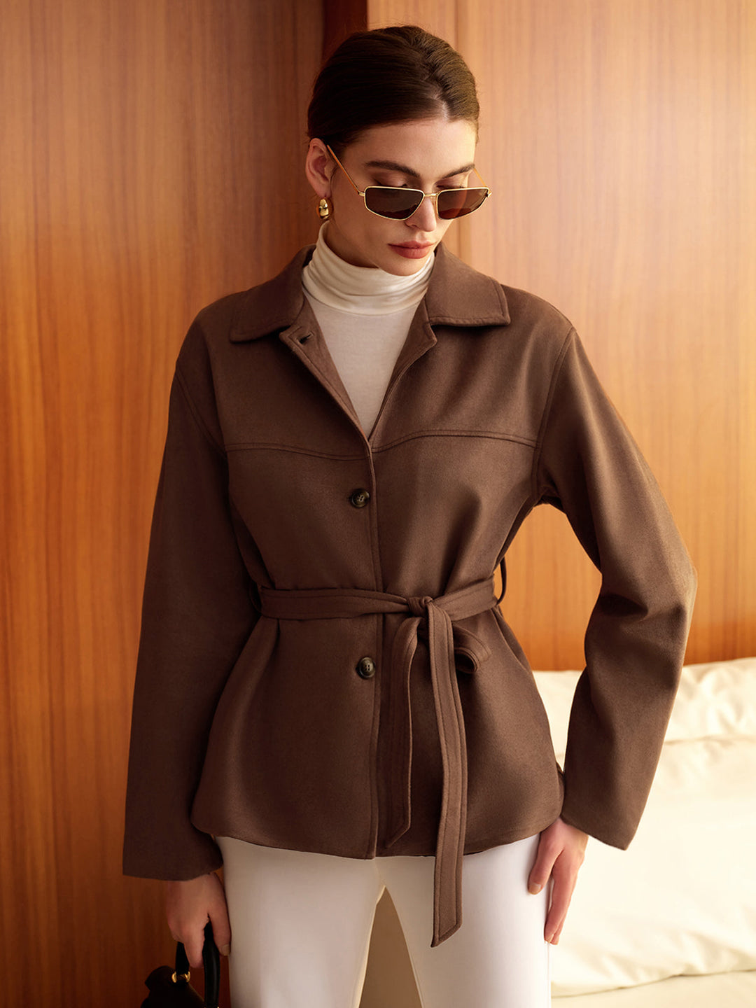 Boheme Kemerli Süet Polo Ceket modeli