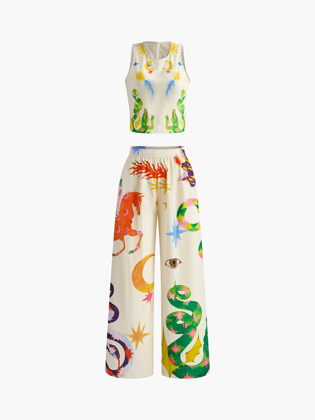 Baskılı Kolsuz Pantolon Takımı - Svelte Chic