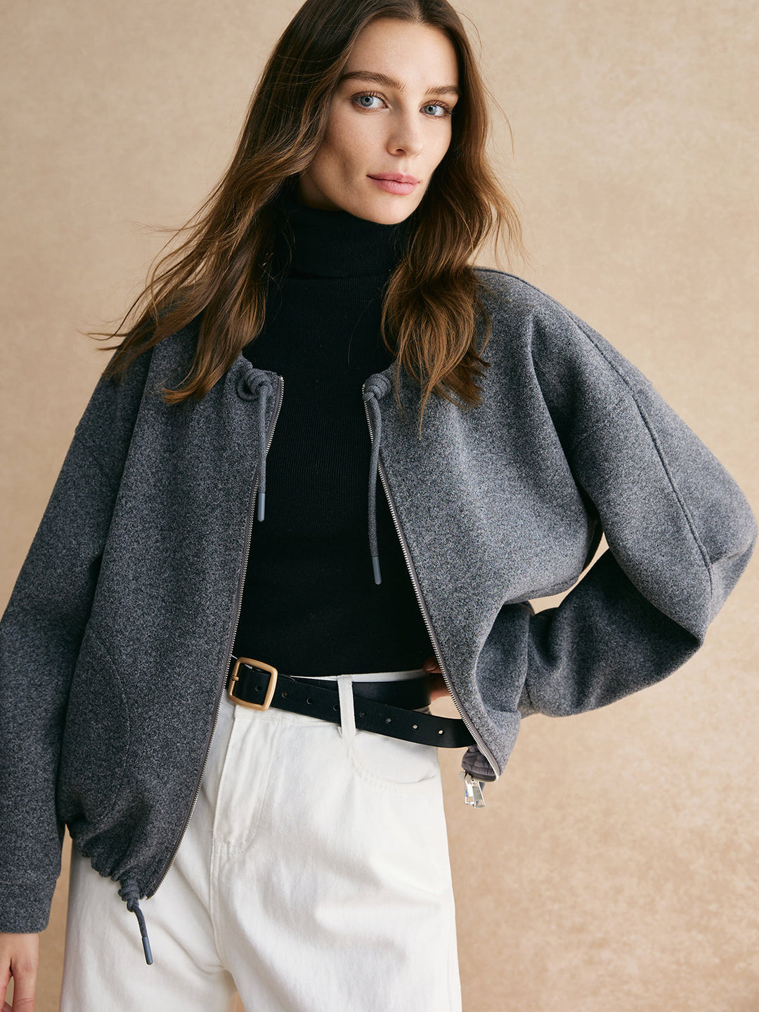 Svelte Chic Çizgili Fermuarlı Bol Ceket