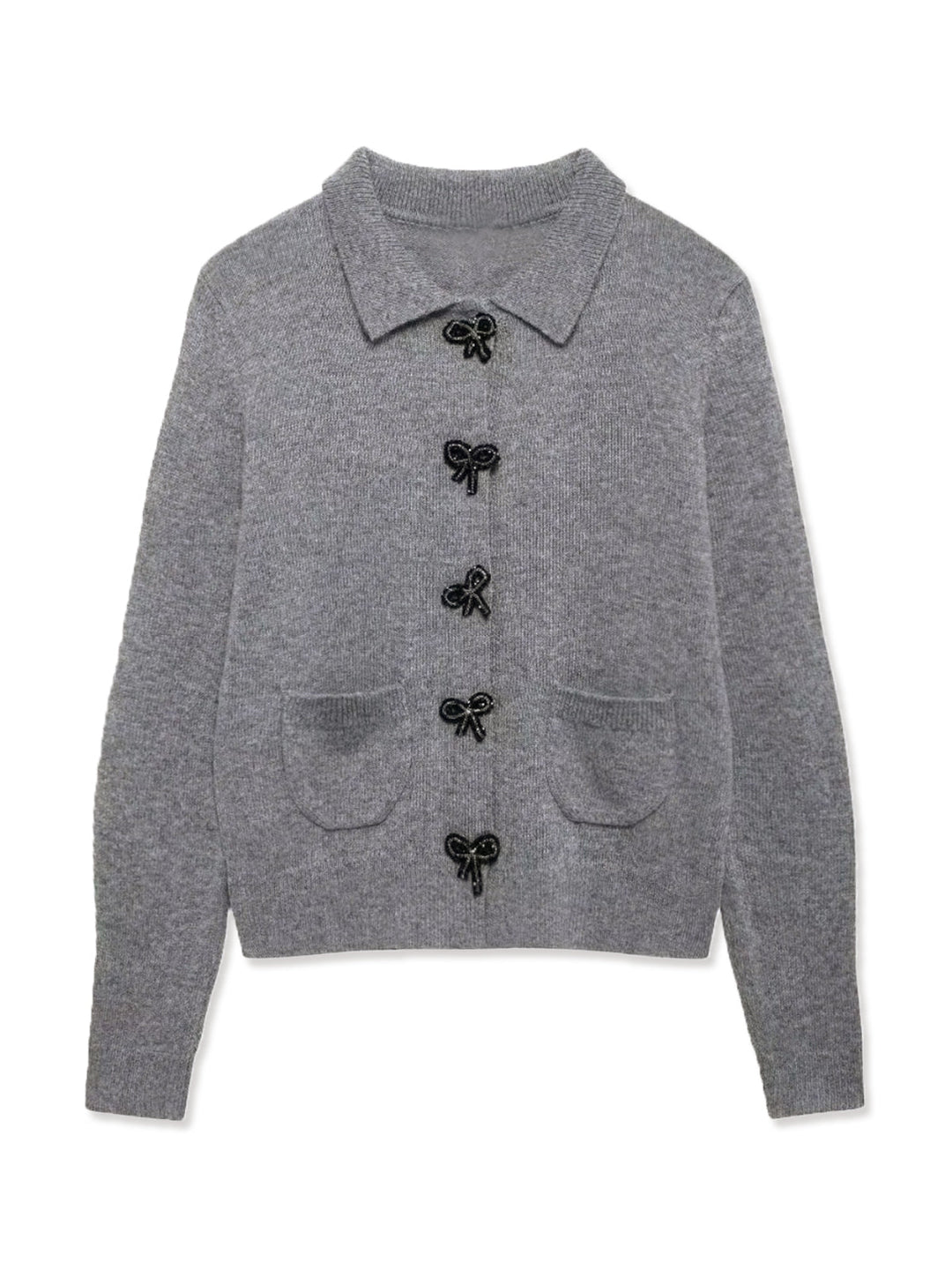 Swarovski taşlı fiyonk düğmeli yaka kadife hırka