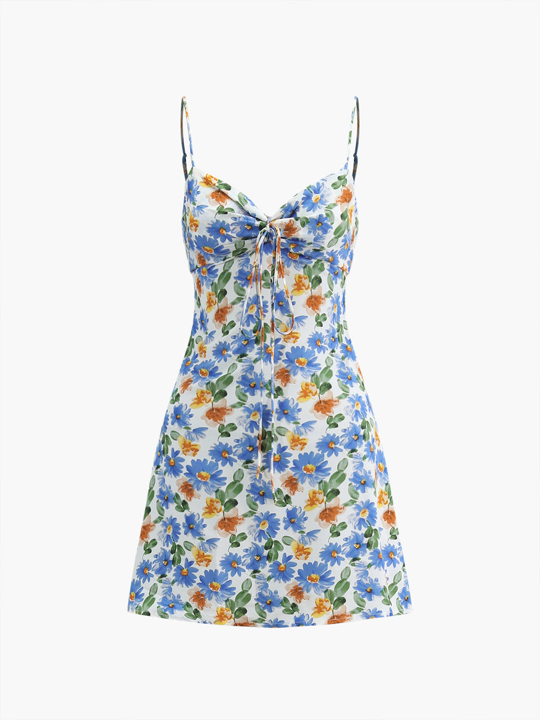 Boho çiçek desenli cami düğümlü kısa elbise