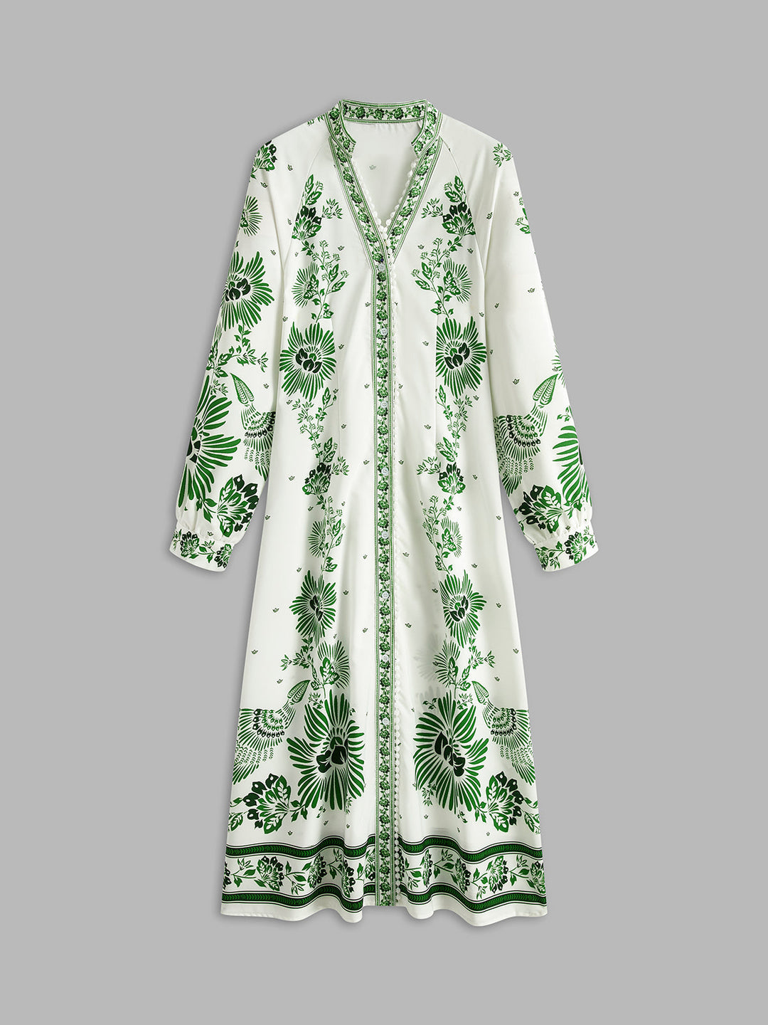 Svelte Chic Vintage Baskılı Düğmeli Uzun Elbise