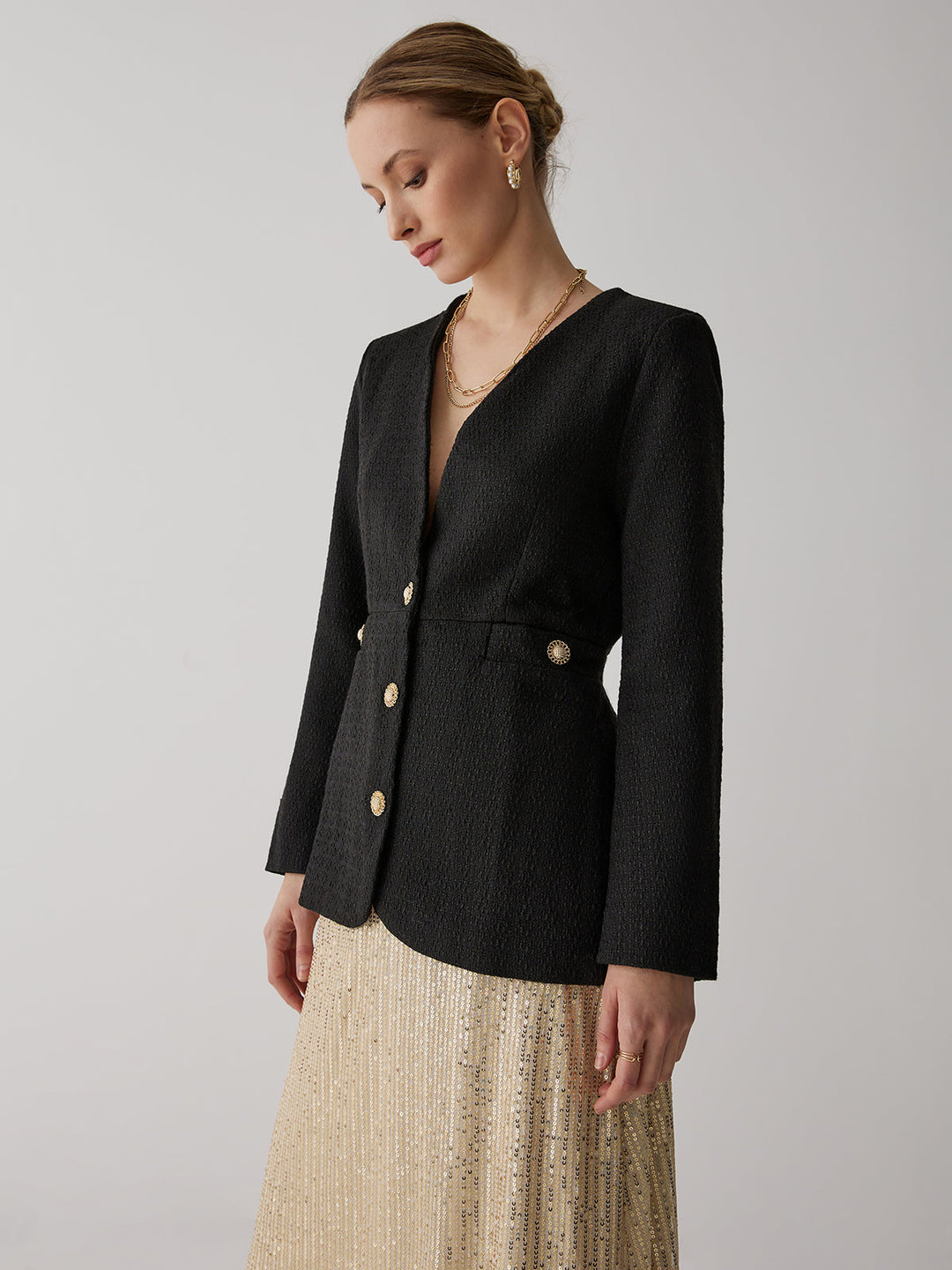Vintage Siyah Tüvit Blazer, Svelte Chic