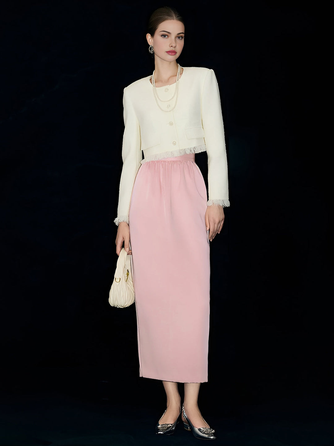 Satin Plain Pockets Midi Skirt ön görünüm