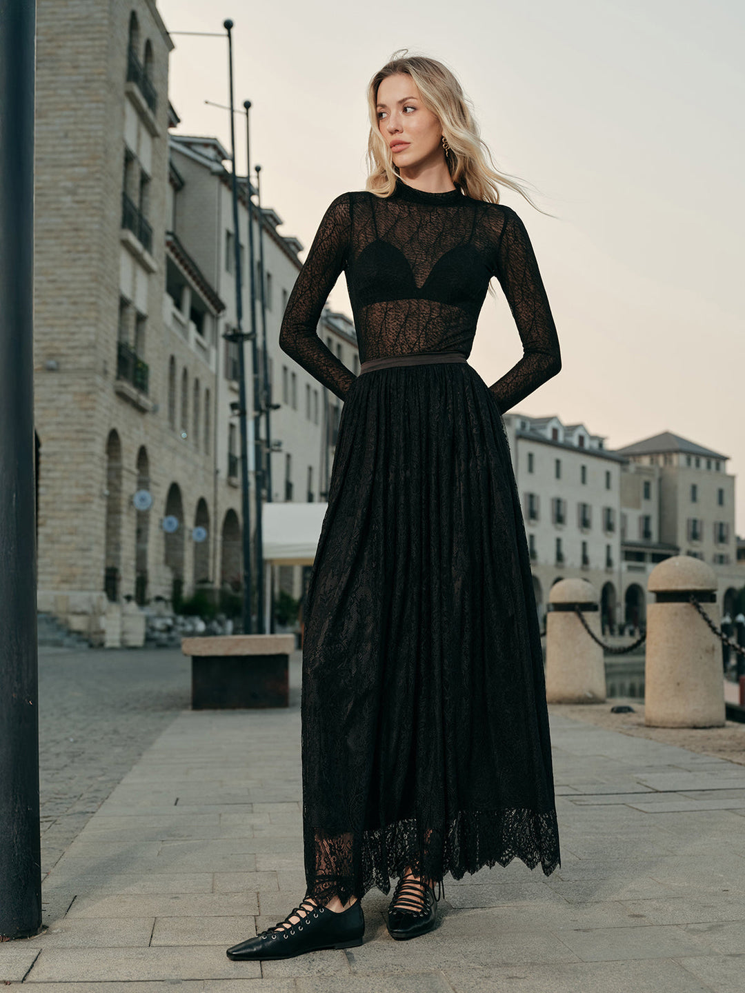 Dantel nakışlı şık A-Line etek