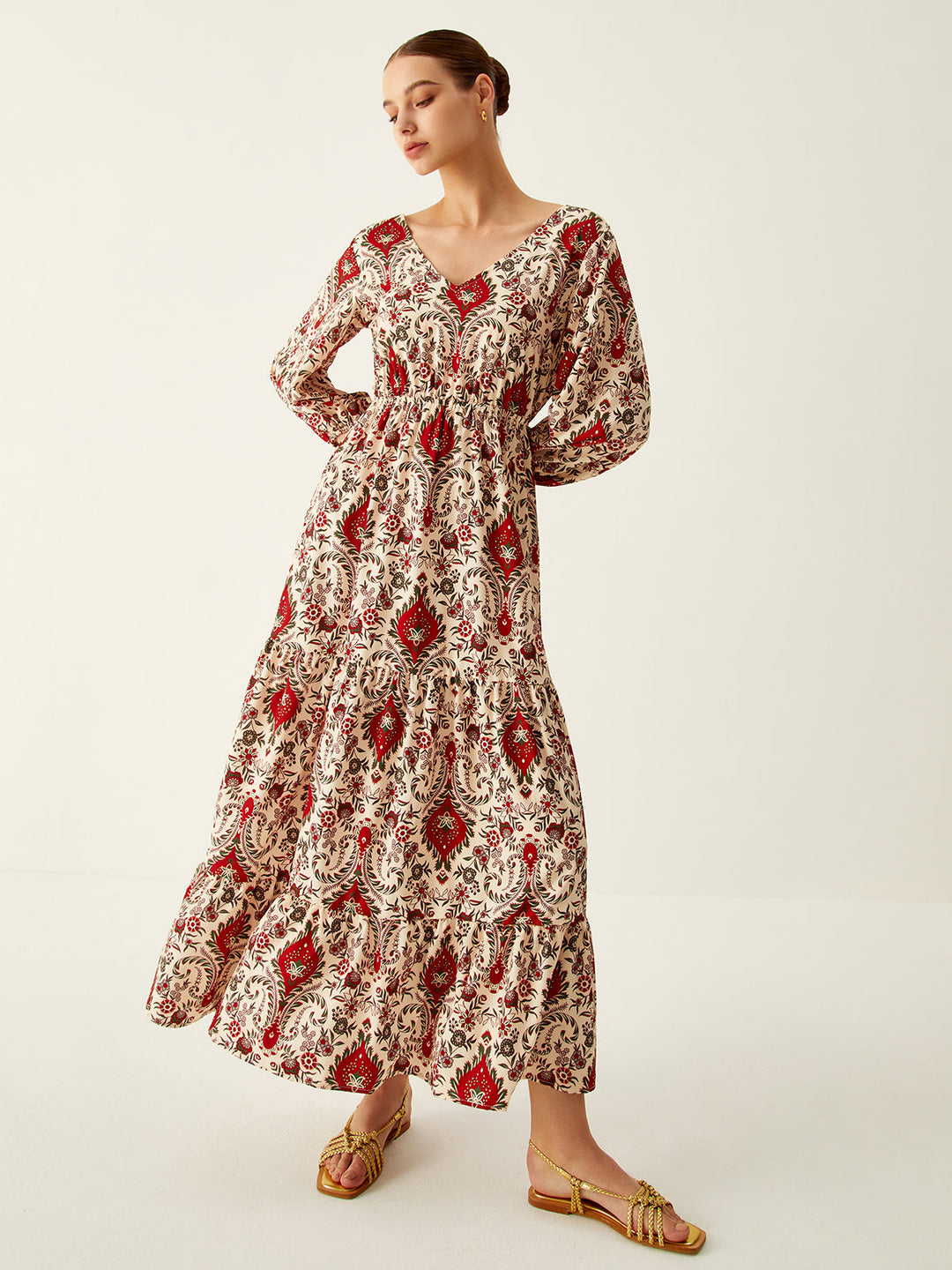 Uzun Kollu Bağlamalı Uzun Elbise - Svelte Chic