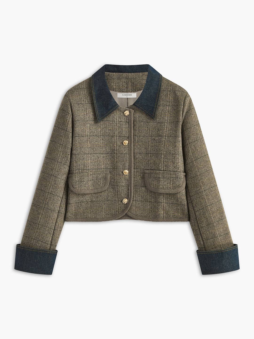 Renk bloklu kareli buton ceket, şık ve modern tasarım