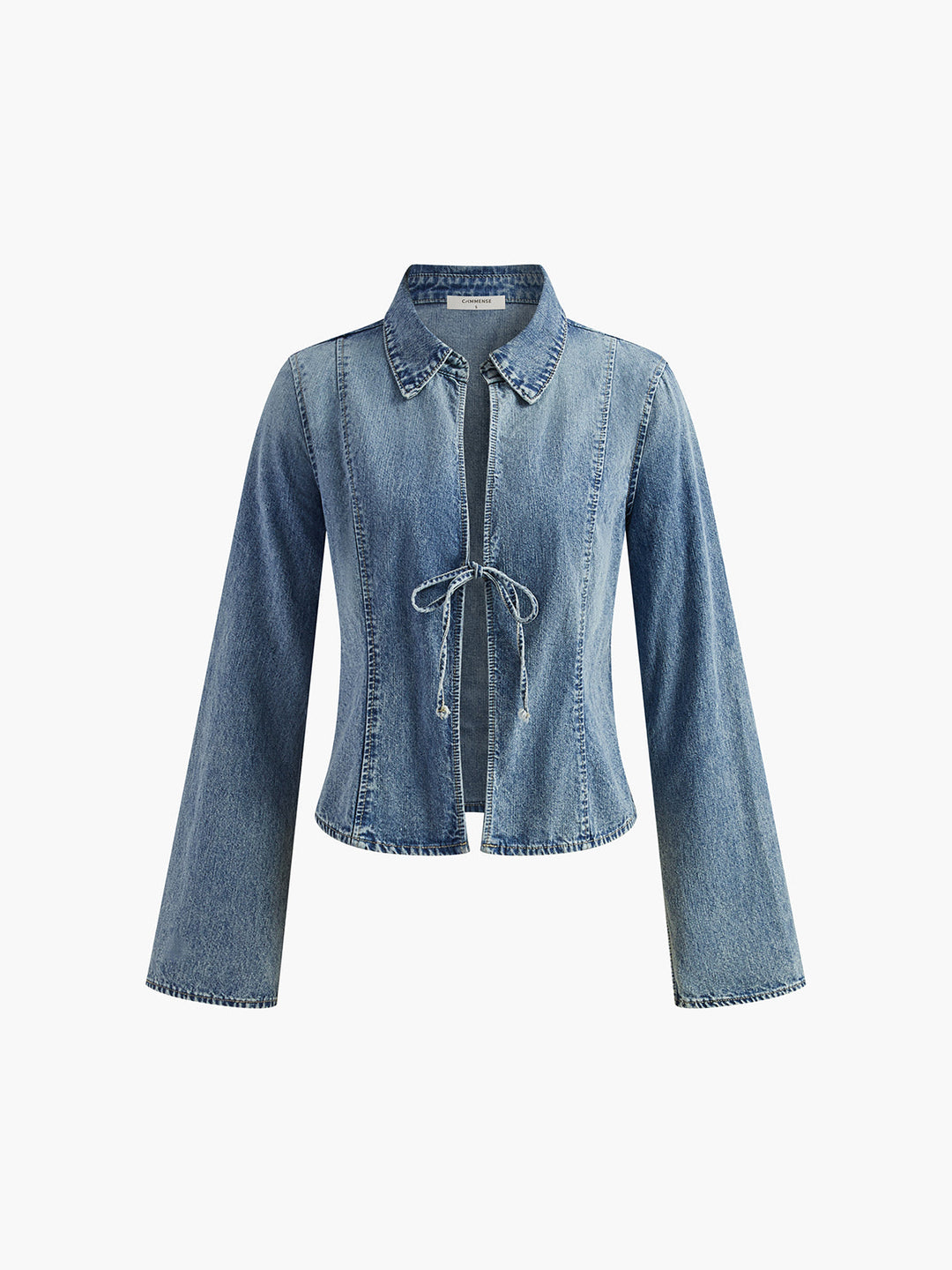 Kravat Yaka Denim Uzun Kollu Gömlek Svelte Chic