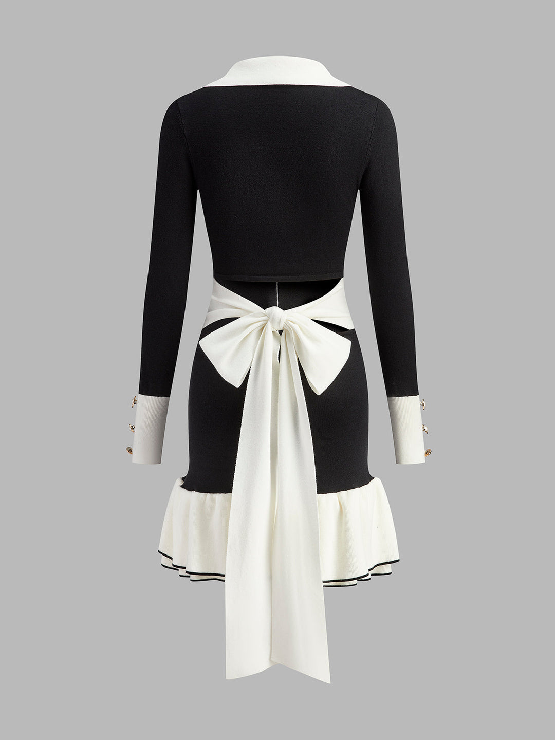 Şık renk bloklu triko elbise pul detaylı fırfır