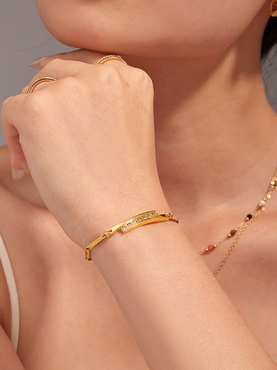 Zarif Çubuk Zincir Rhinestone Bilezik