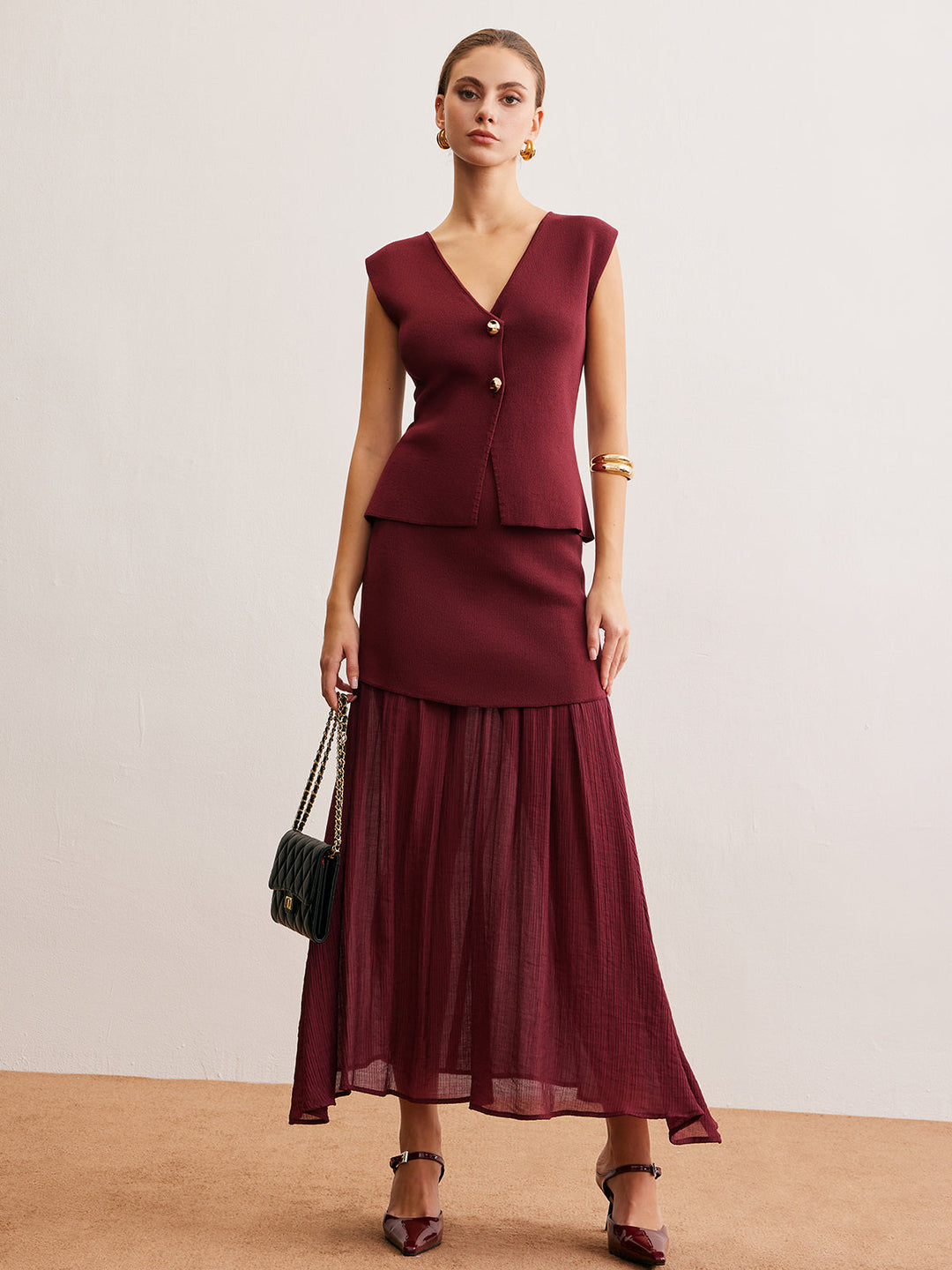 Şık Kolsuz Panel Etek Takımı - Svelte Chic