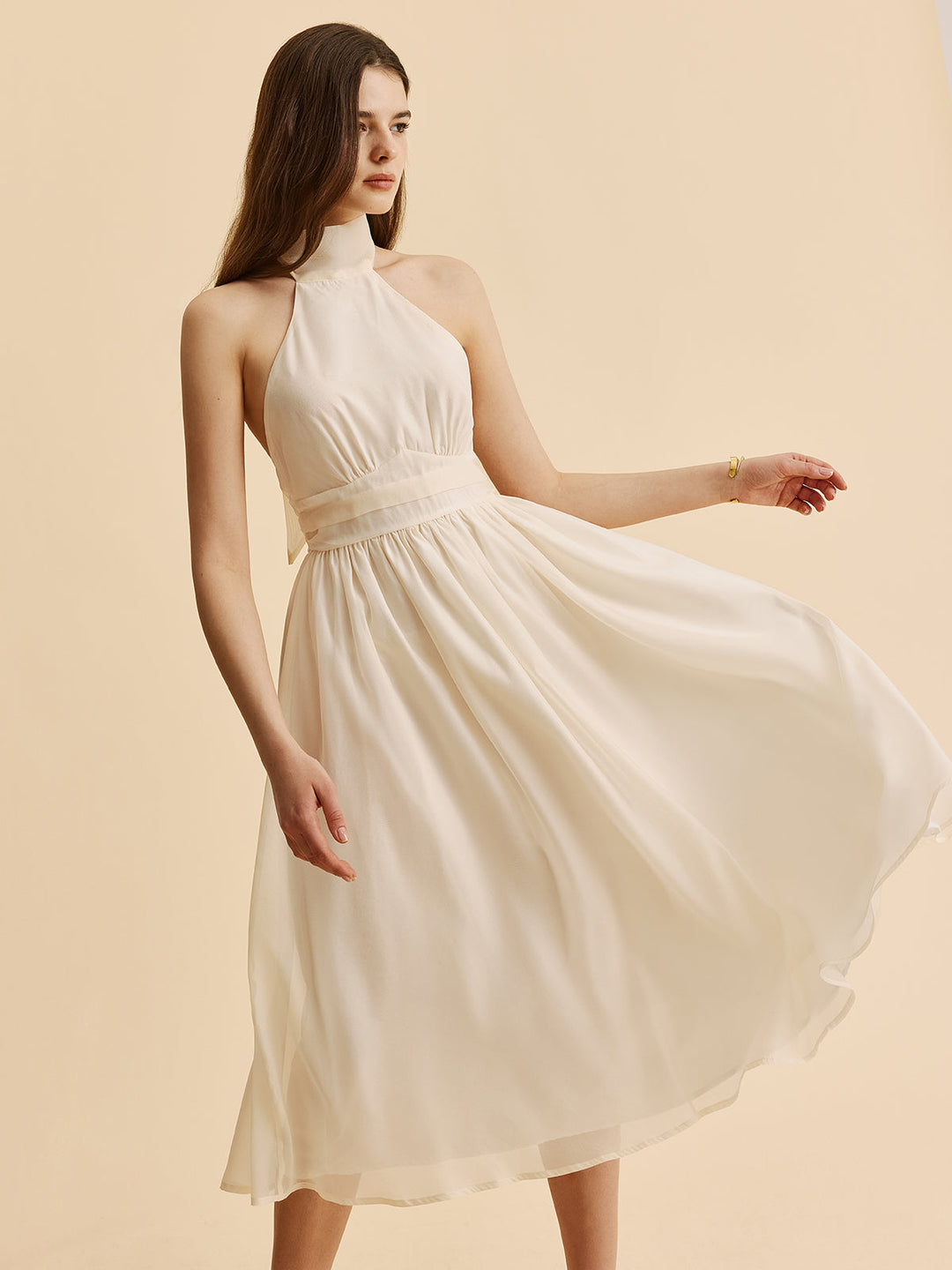 Şık Bağlamalı Halter A-Line Elbise