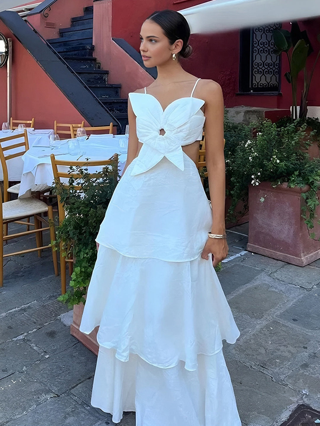 Kesik Çiçekli Sırtı Açık Uzun Elbise - Svelte Chic