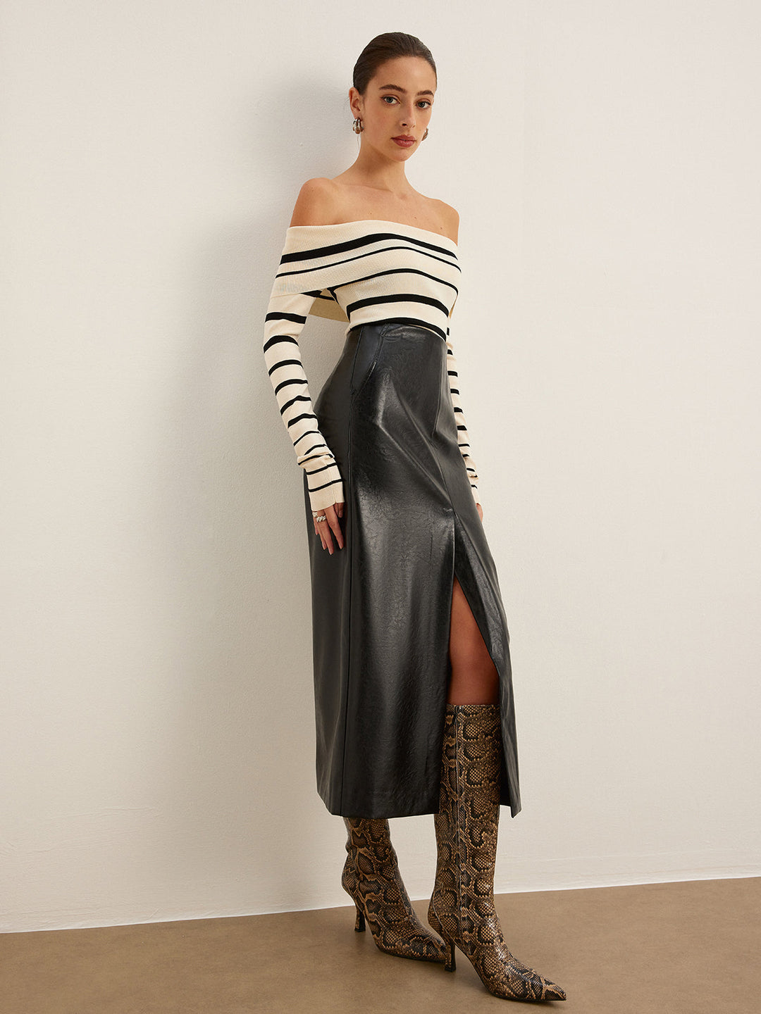 Tersine Çevirilebilir Split Suni Deri Etek