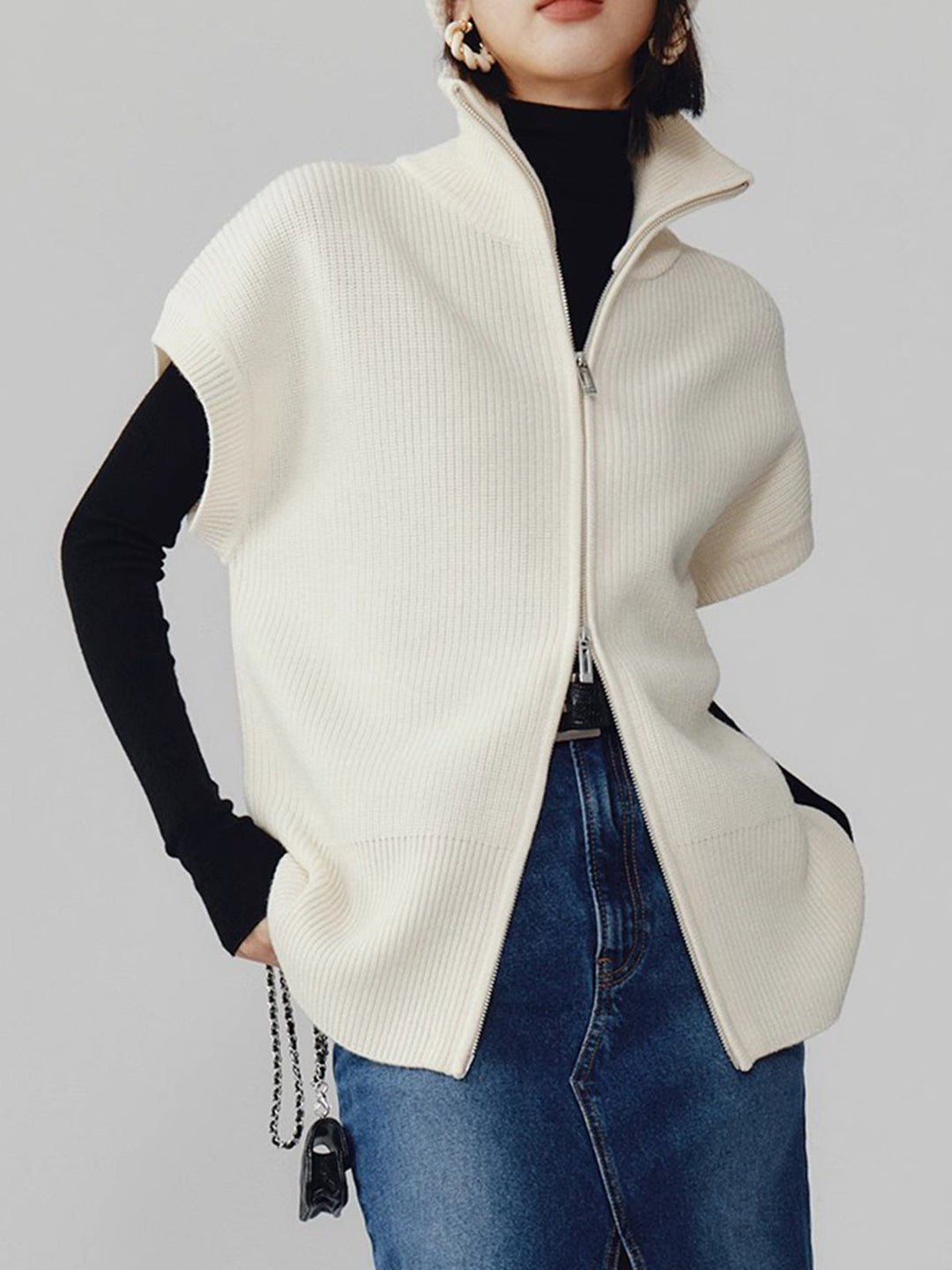 İki Yönlü Fermuarlı Şal Kardigan, Svelte Chic