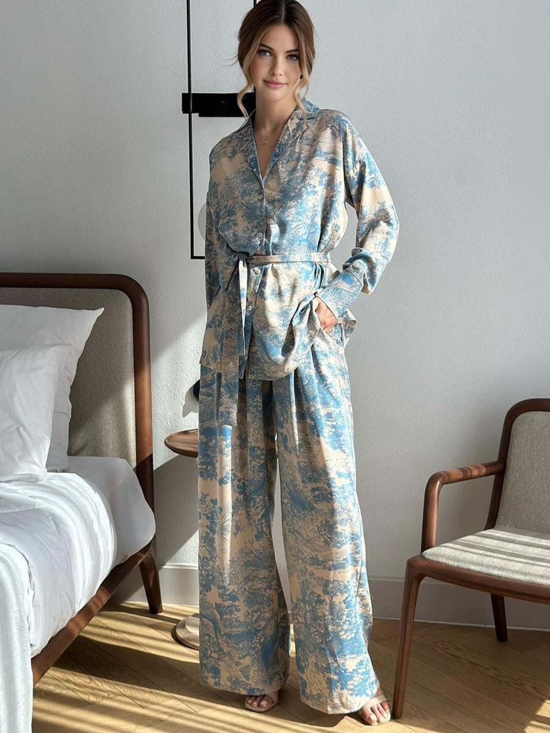 Baskılı Bağlamalı Pantolon Takım - Svelte Chic