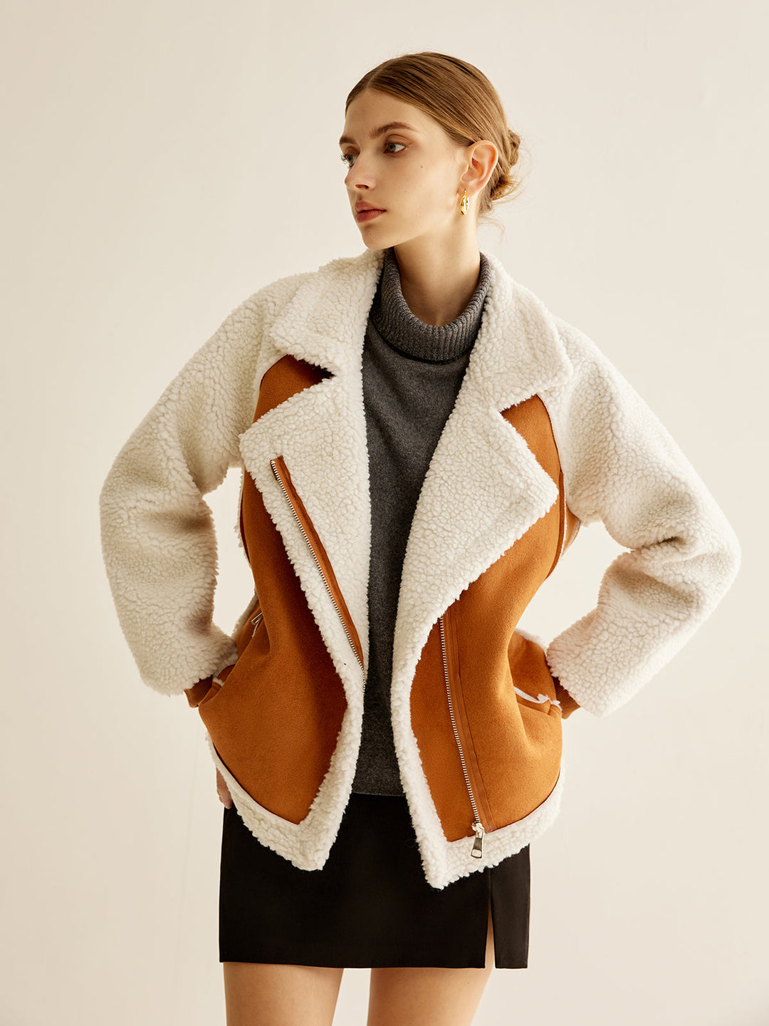 İki renkli panelli polar ceket