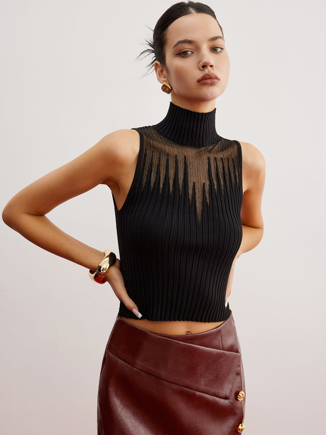 Kısa Şeffaf Panel Kazak Yelek, Svelte Chic